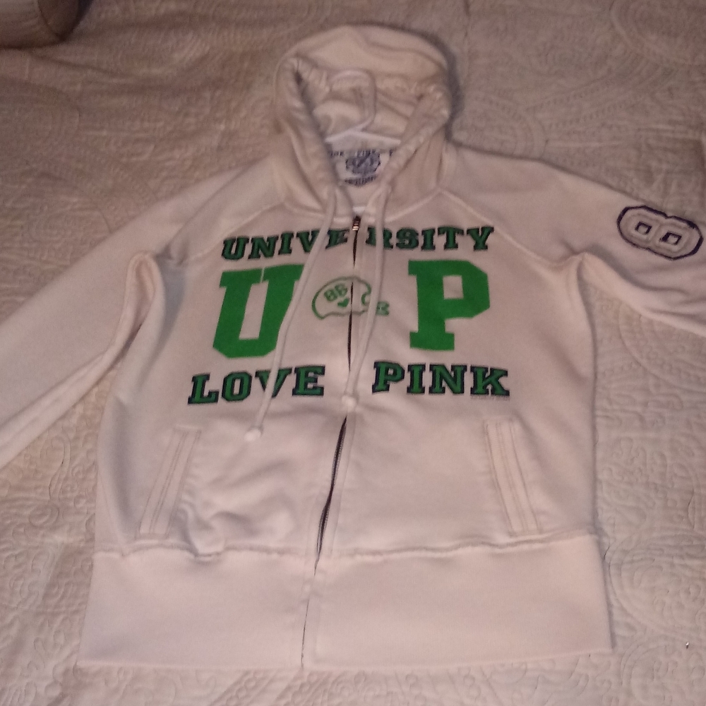 Pink Victoria's Secret Women's Full Zip Logo Hoodie